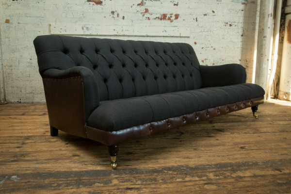 Classic Chesterfield Sofa 3-Seater Couch Velvet Leather Blue Design Upholstery