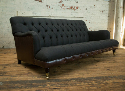 Classic Chesterfield Sofa 3-Seater Couch Velvet Leather Blue Design Upholstery
