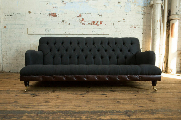 Classic Chesterfield Sofa 3-Seater Couch Velvet Leather Blue Design Upholstery