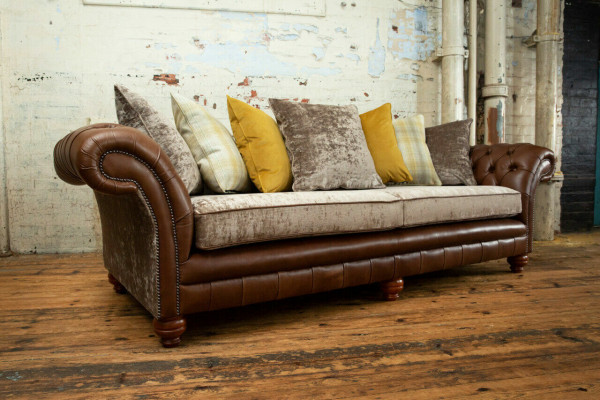 Classic Chesterfield Sofa 4 Seater Sofas Couches Leather Brown Design Upholstery
