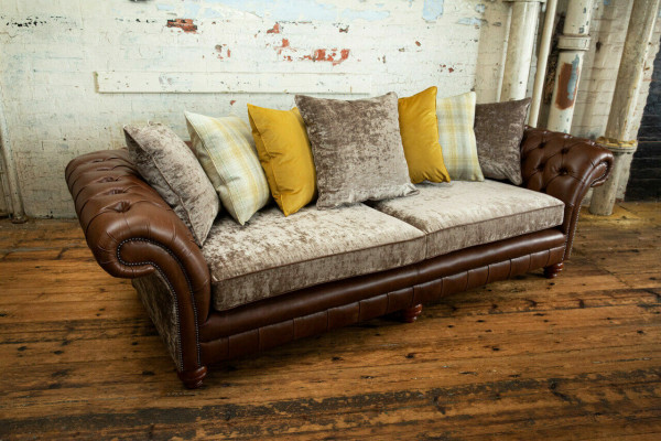 Classic Chesterfield Sofa 4 Seater Sofas Couches Leather Brown Design Upholstery
