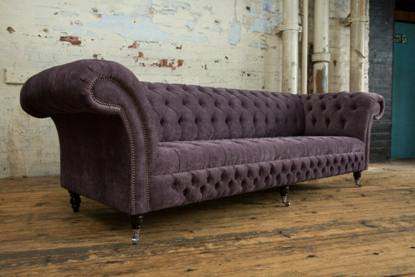 Classic Chesterfield Sofa 4-Seater Sofas Upholstered Couches Leather Brown Design