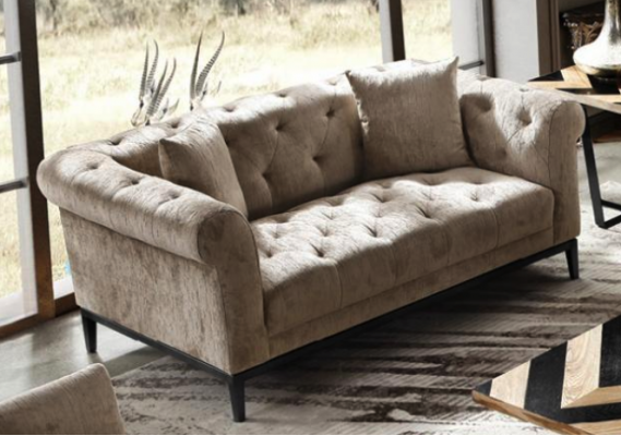 Cozy Beige Chesterfield Three-Seater Living Room Couch