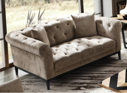 Cozy Beige Chesterfield Three-Seater Living Room Couch