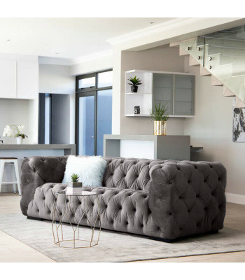 Gray Chesterfield Three-Seater Couch Upholstered Style Furniture