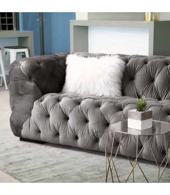 Gray Chesterfield Three-Seater Couch Upholstered Style Furniture