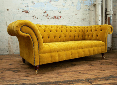 Designer yellow Chesterfield 3-seater luxury three-seater sofa
