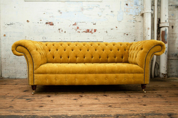 Designer yellow Chesterfield 3-seater luxury three-seater sofa