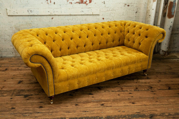 Designer yellow Chesterfield 3-seater luxury three-seater sofa