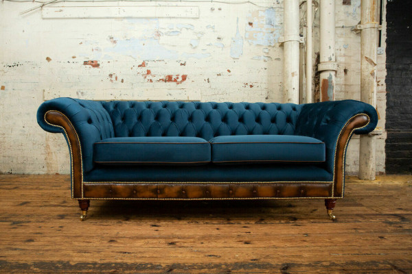 Blue Chesterfield fabric sofa couch sofas seat sofas upholstery textile new