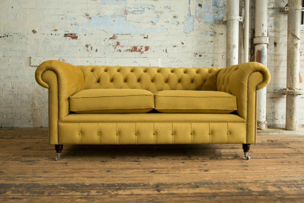 Yellow Chesterfield two-seater designer living room 2-seater couch