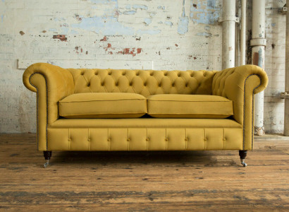 Yellow Chesterfield two-seater designer living room 2-seater couch