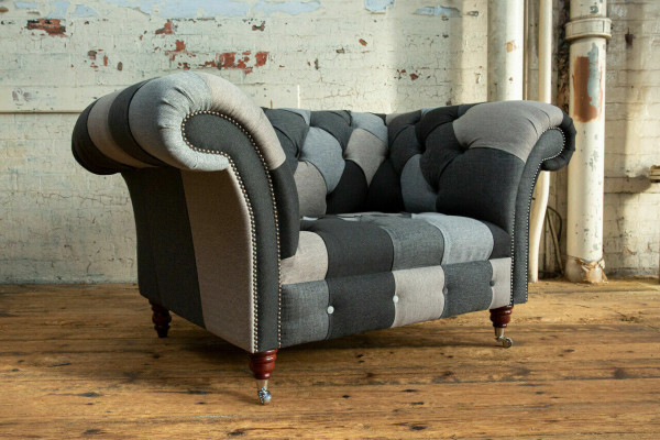 Gray-Blue Chesterfield Armchair Luxury Single-Seater Designer Furniture