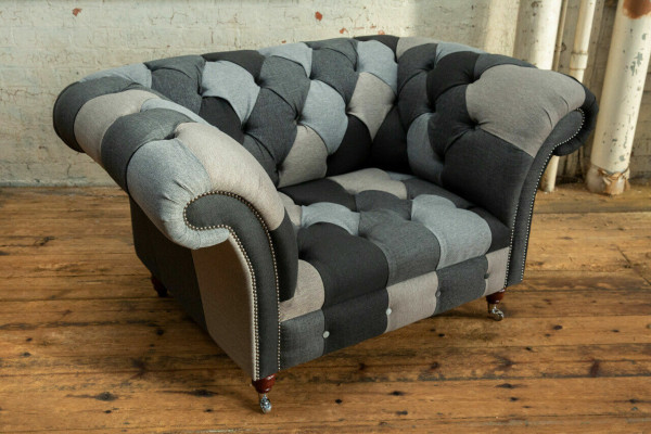 Gray-Blue Chesterfield Armchair Luxury Single-Seater Designer Furniture