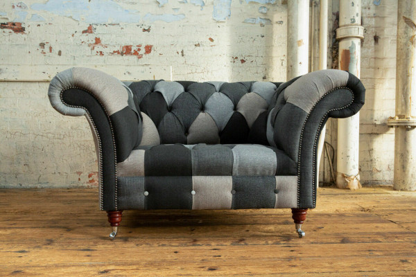 Gray-Blue Chesterfield Armchair Luxury Single-Seater Designer Furniture