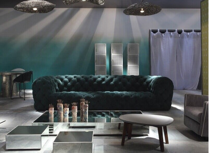 Luxury Chesterfield Velvet Velour Three-seater Fabric Couches Upholstery Sofa