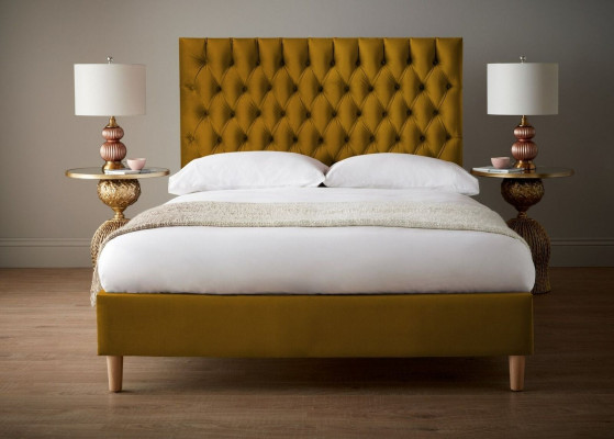 Chesterfield Design Upholstered English 140/160/180x200 Beds Double Bed Yellow