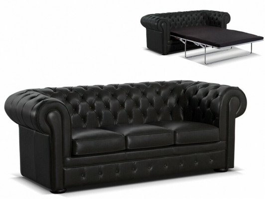 Black leather designer Chesterfield sofa stylish 3-seater couch