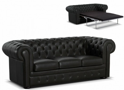 Black leather designer Chesterfield sofa stylish 3-seater couch