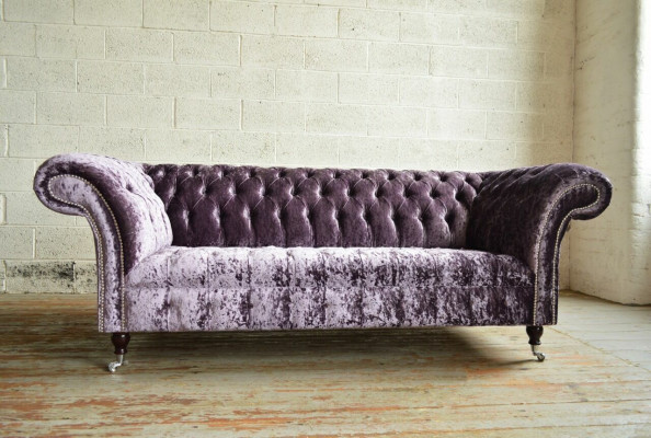 Stylish Purple Chesterfield Three-Seater Luxury Living Room Couch