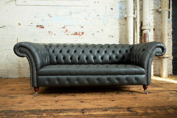 Gray Chesterfield Leather Three-seater Designer 3-Seater Couch