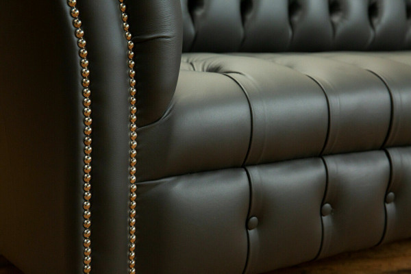 Gray Chesterfield Leather Three-seater Designer 3-Seater Couch