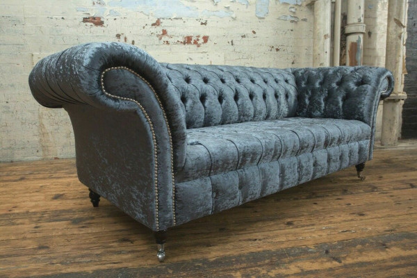 Living room Chesterfield sofa couch design textile couches sofas three-seater gray