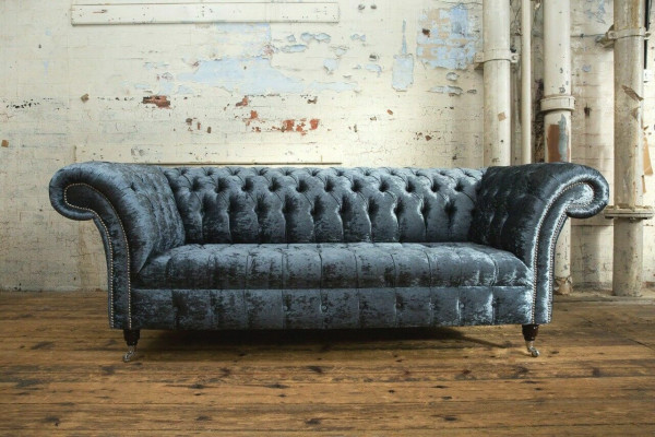 Living room Chesterfield sofa couch design textile couches sofas three-seater gray