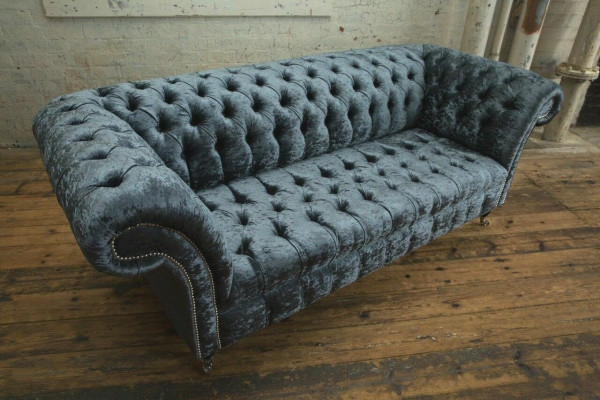 Living room Chesterfield sofa couch design textile couches sofas three-seater gray