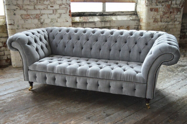 Stylish Grey Chesterfield 3-Seater Luxury Living Room Sofa