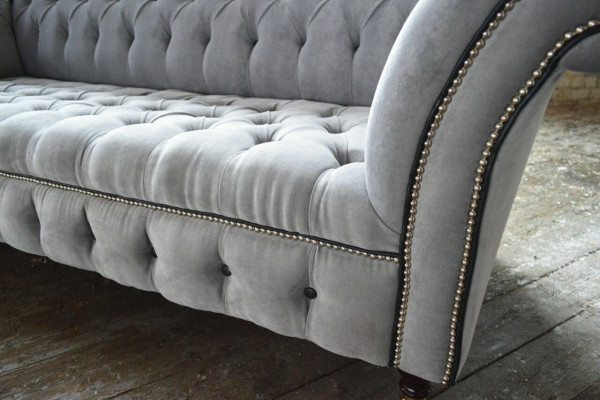 Stylish Grey Chesterfield 3-Seater Luxury Living Room Sofa