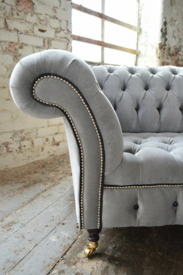 Stylish Grey Chesterfield 3-Seater Luxury Living Room Sofa