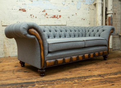 Gray-brown Chesterfield couch designer living room 3-seater sofa