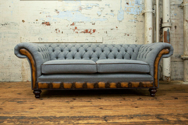 Gray-brown Chesterfield couch designer living room 3-seater sofa