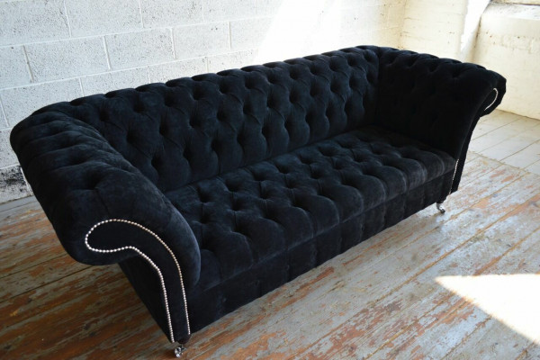 Black Chesterfield 3-Seater Luxury Living Room Sofa