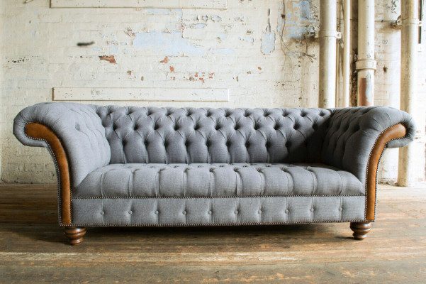 Noble gray Chesterfield three-seater luxury living room sofa