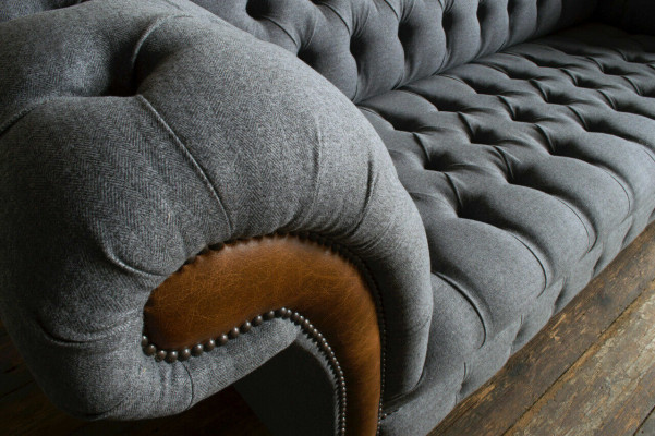 Noble gray Chesterfield three-seater luxury living room sofa