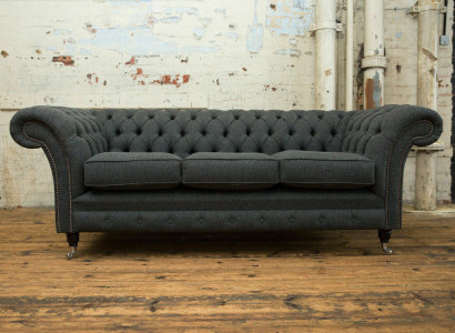 Black Chesterfield Upholstered Sofa Designer 3-Seater Living Room Couch