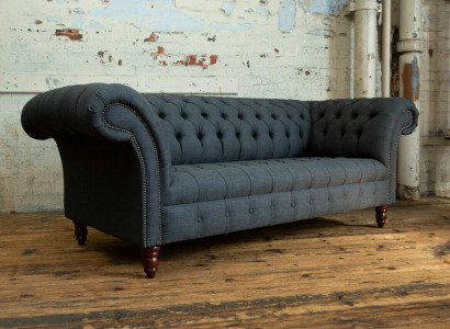 Gray textile sofa gray Chesterfield three-seater luxury living room couch