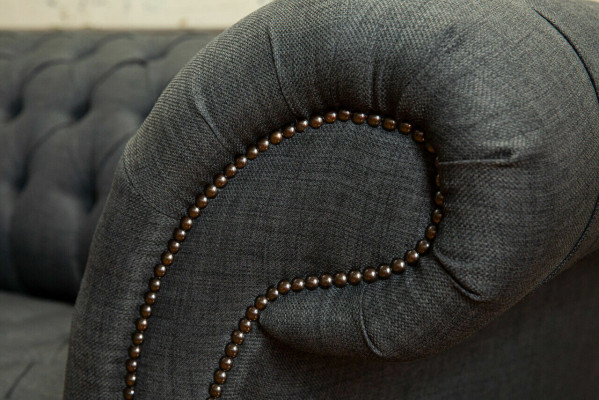 Gray textile sofa gray Chesterfield three-seater luxury living room couch