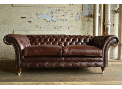Brown Luxury Chesterfield 3-Seater Modern Living Room Couch