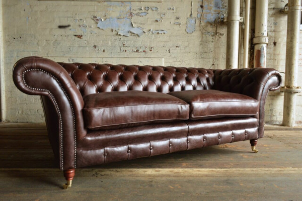 Brown Luxury Chesterfield 3-Seater Modern Living Room Couch