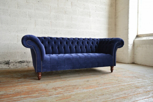 Blue Chesterfield Sofa Couch Design Upholstered Sofas Couches Fabric Textile Leather