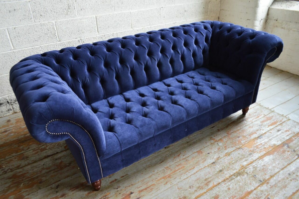 Blue Chesterfield Sofa Couch Design Upholstered Sofas Couches Fabric Textile Leather