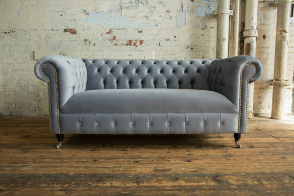 Gray Chesterfield Upholstered 3-Seater Modern Living Room Sofa