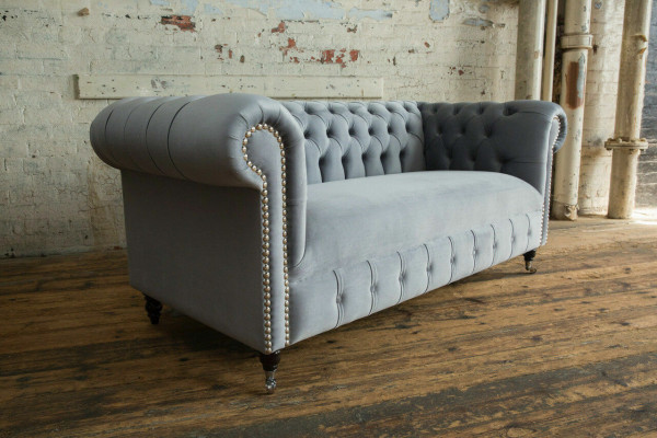 Gray Chesterfield Upholstered 3-Seater Modern Living Room Sofa