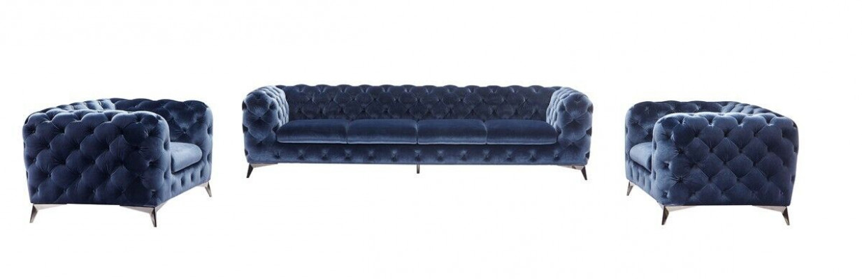 Blue Chesterfield Couch Upholstery Suite Textile 2+2 Designer Furniture