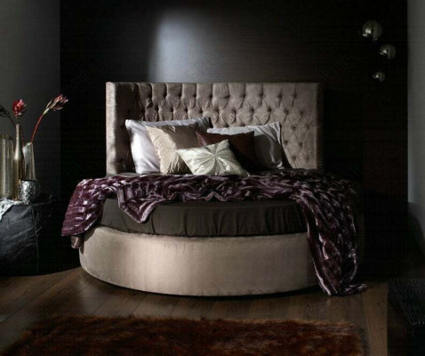 Round Chesterfield Luxury Round Bed Classic Hotel Velvet Textile Leather Beds New