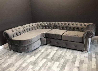 Gray living room couch Chesterfield upholstered seating set corner group