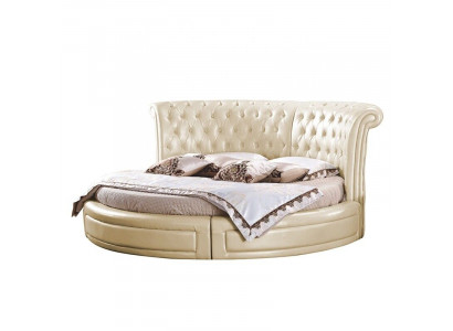 Round Bed Chesterfield Designer Round Bedroom Textile Leather Upholstered Beds